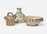 A Wedgwood Majolica Butter Dish and Creamer, UK, circa 1875