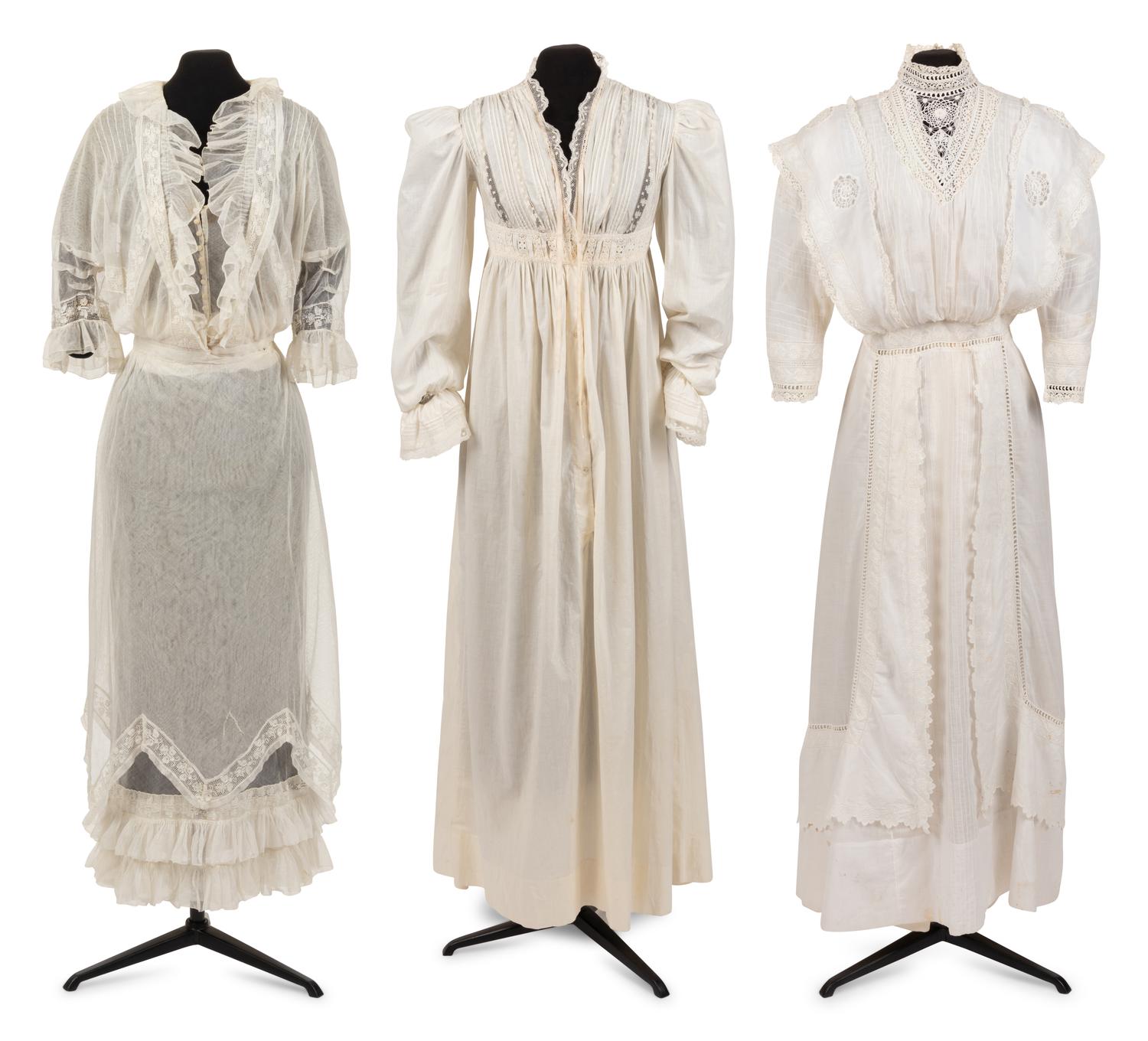 Six Edwardian Cotton Dresses: Three Day Dresses, Three Bed Jackets and Night Gowns, 1910s