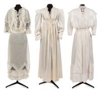 Six Edwardian Cotton Dresses: Three Day Dresses, Three Bed Jackets and Night Gowns, 1910s