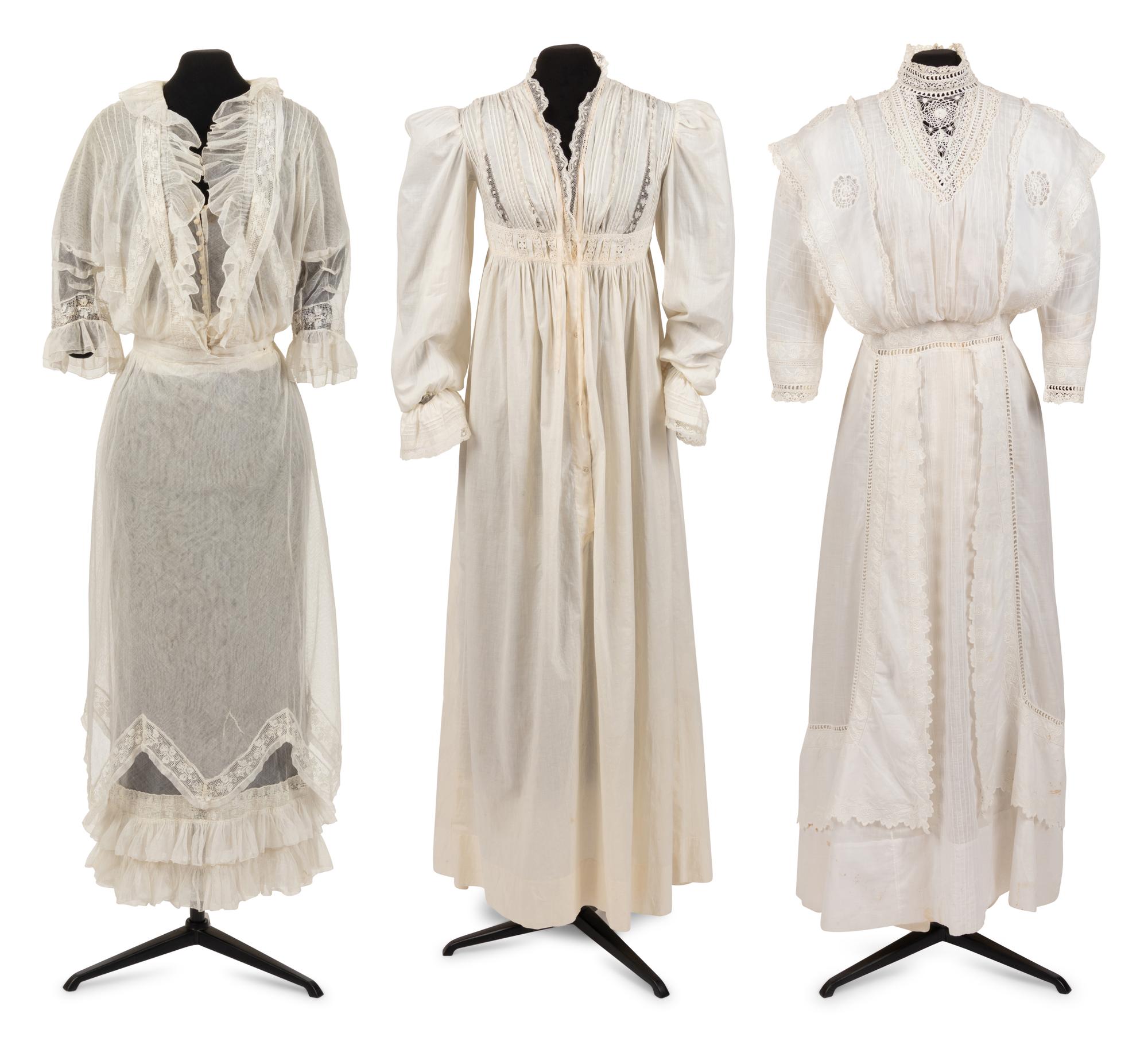 Six Edwardian Cotton Dresses: Three Day Dresses, Three Bed Jackets and Night Gowns, 1910s