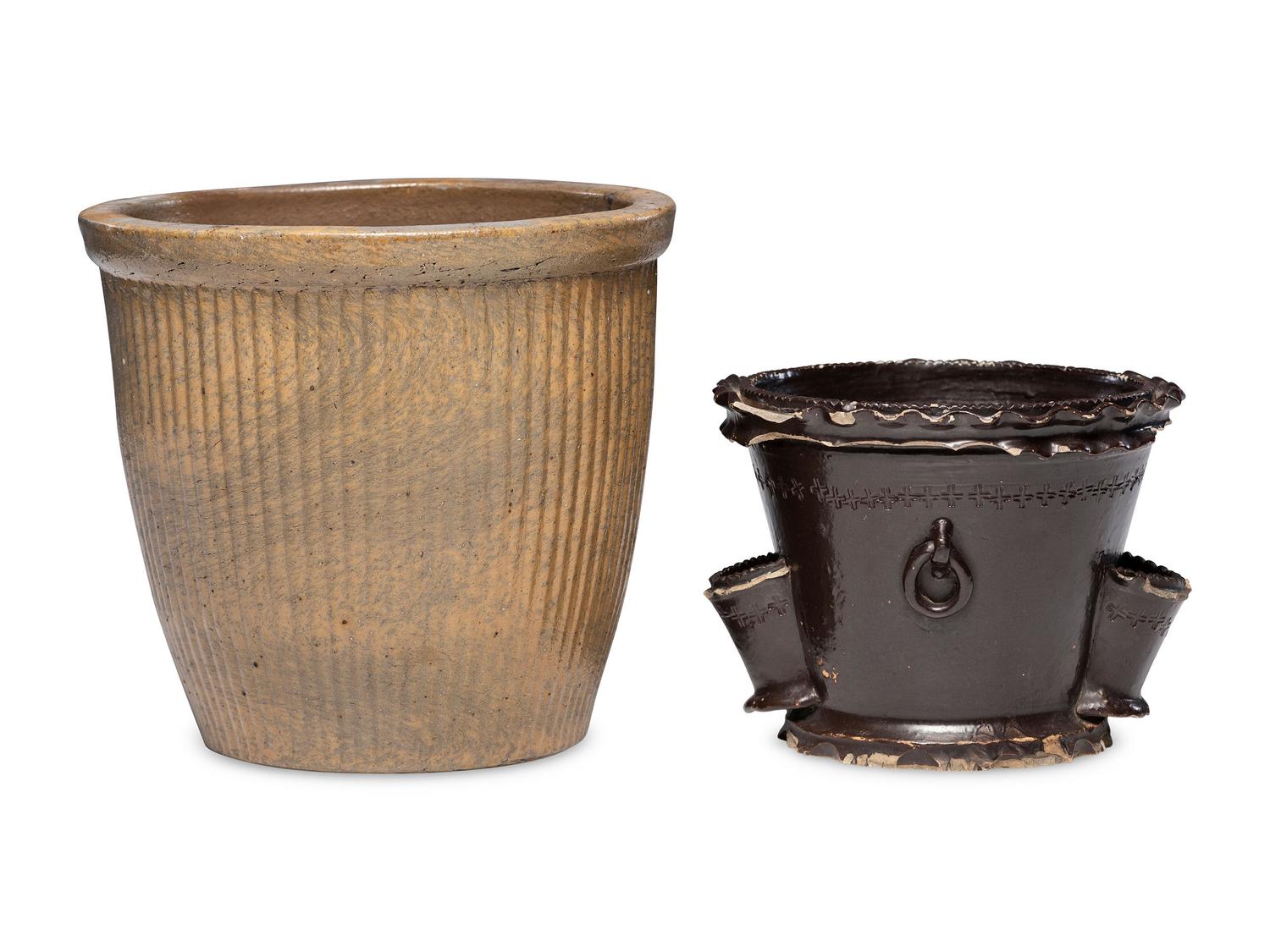 Two Stoneware Flowerpots