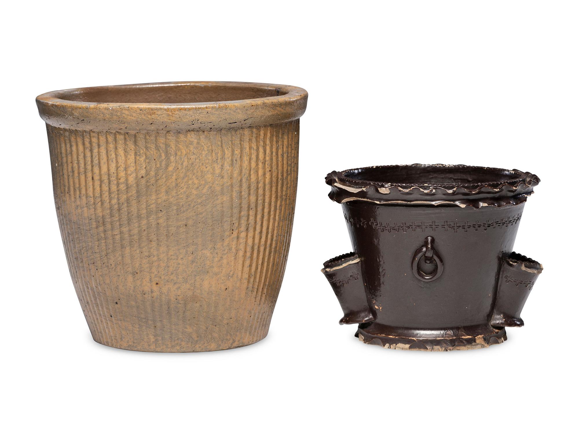 Two Stoneware Flowerpots