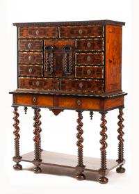 A Louis XIV Burlwood, Fruitwood and Ebony Cabinet on Stand