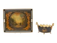 A French Tôle Peinte Oval Planter and a Pierced Gallery Tray