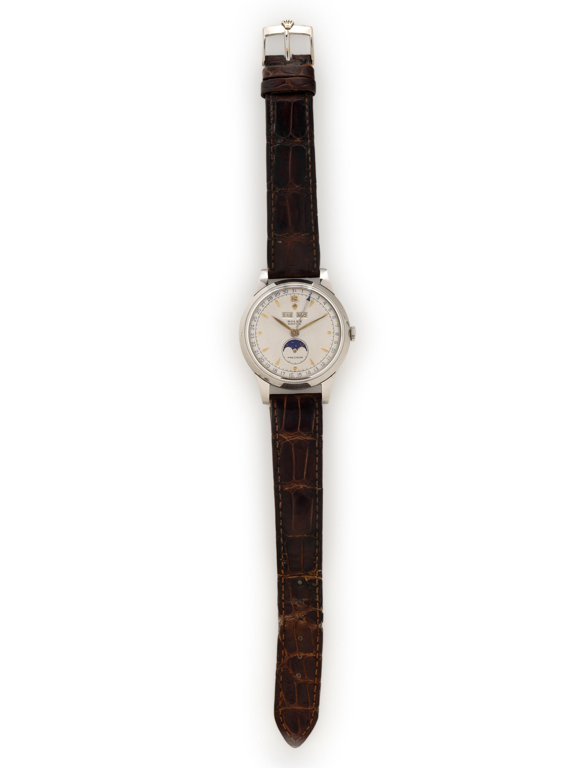 ROLEX, REF. 8171 STAINLESS STEEL 'PADELLONE' TRIPLE CALENDAR MOONPHASE WATCH, CIRCA 1950