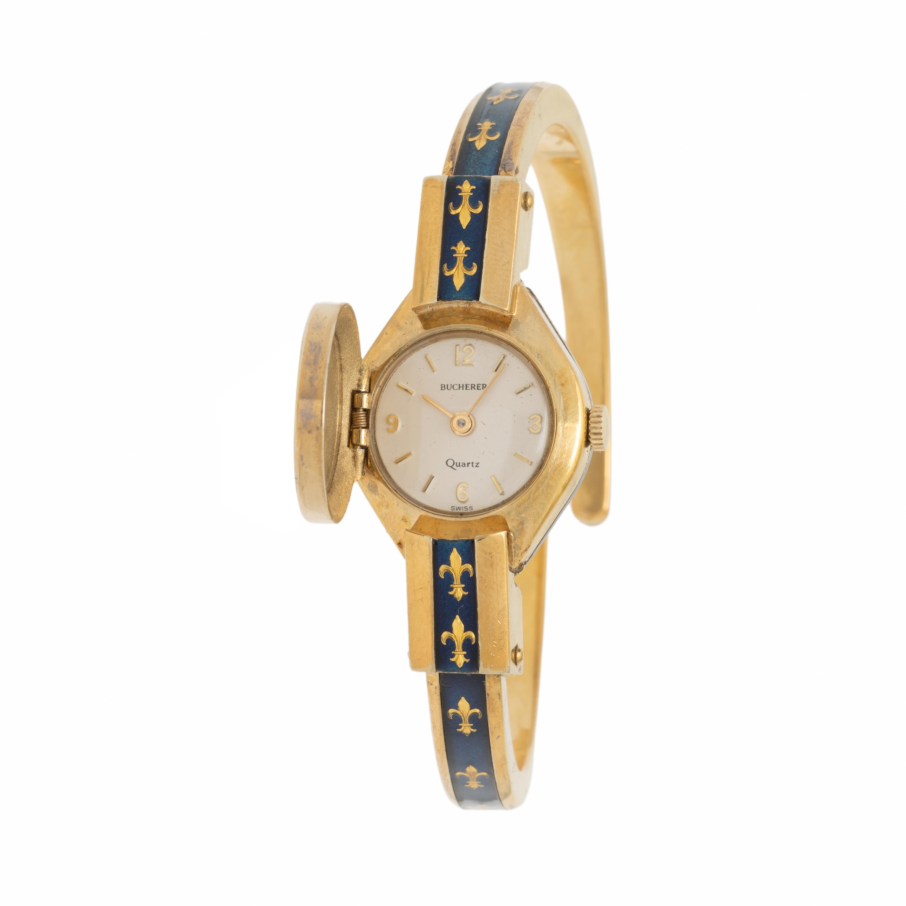Bucherer, Gold-Plated and Enamel Surprise Watch with Cuff Bracelet