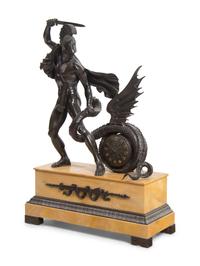 An Empire Bronze Mounted Sienna Marble Figural Mantel Clock