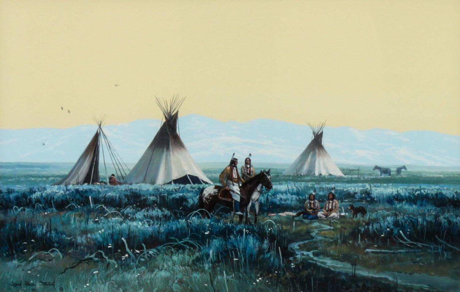 John Paul Strain, (American, b. 1955), Indian Camp with Horses, 1982