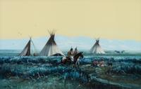 John Paul Strain, (American, b. 1955), Indian Camp with Horses, 1982