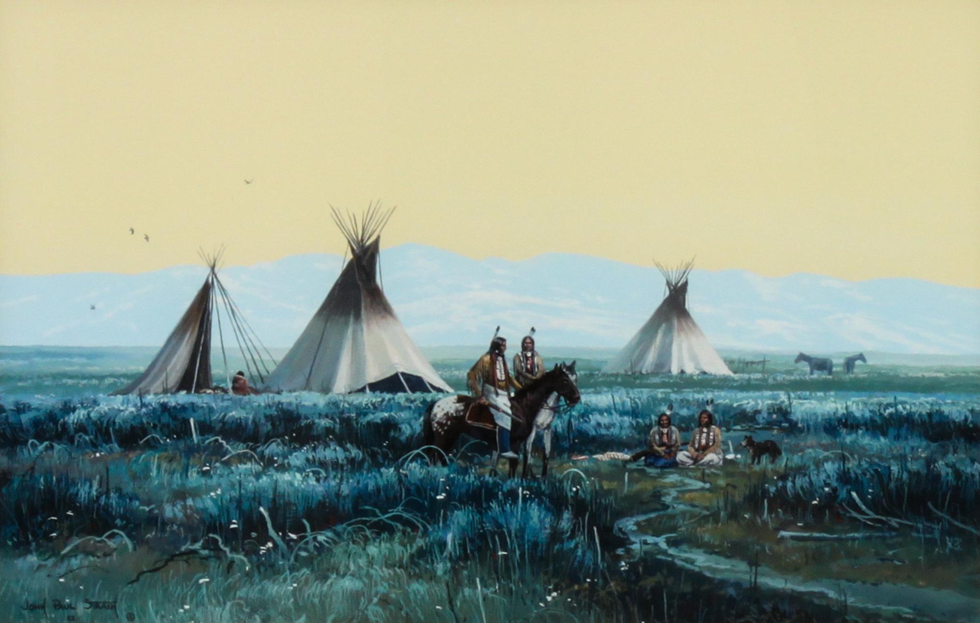John Paul Strain, (American, b. 1955), Indian Camp with Horses, 1982