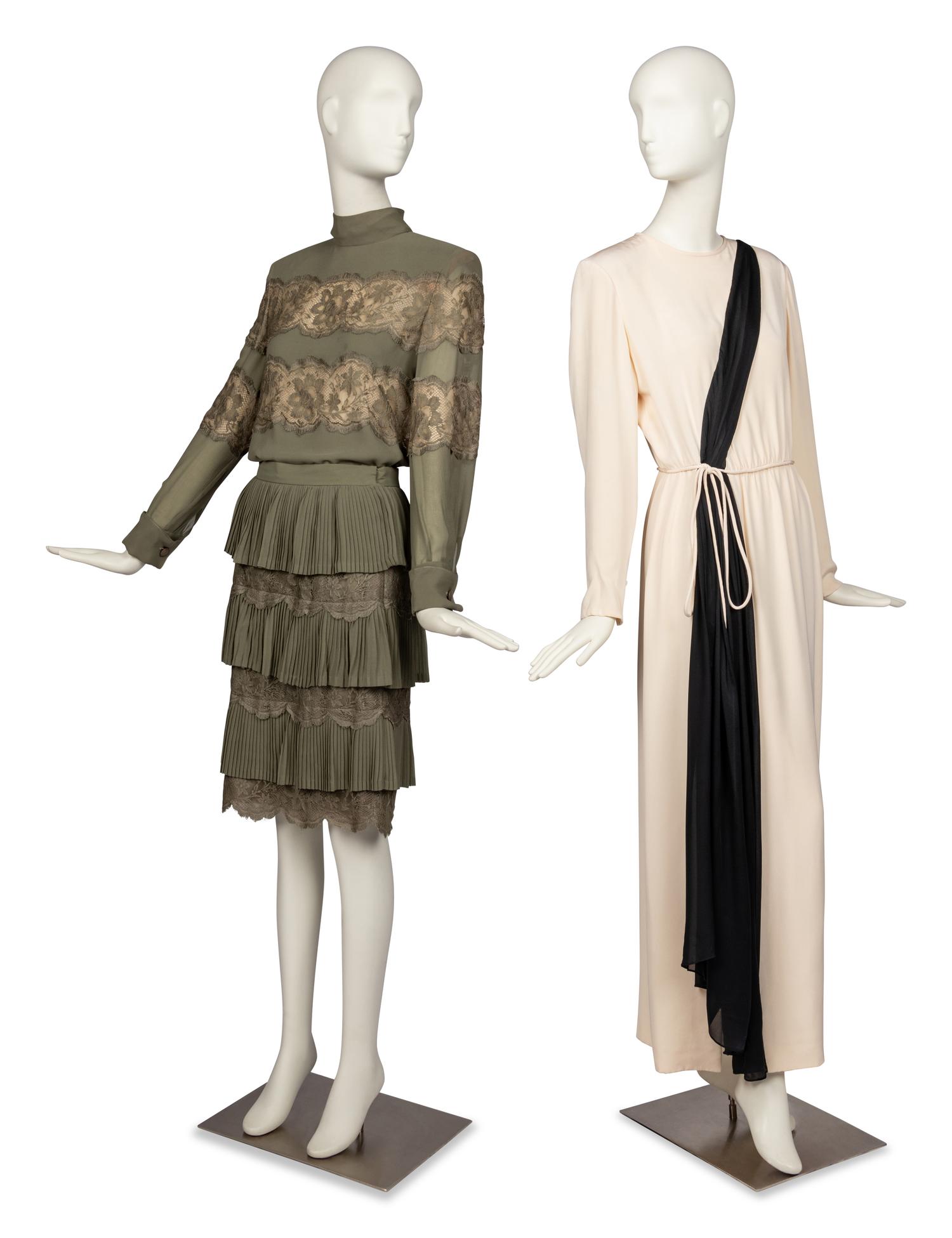 Bill Blass Gown and Valentino Lace Two Piece Ensemble, 1980-90s