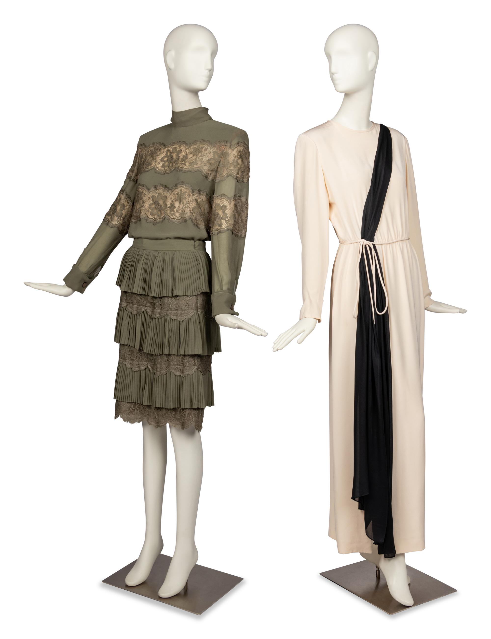 Bill Blass Gown and Valentino Lace Two Piece Ensemble, 1980-90s