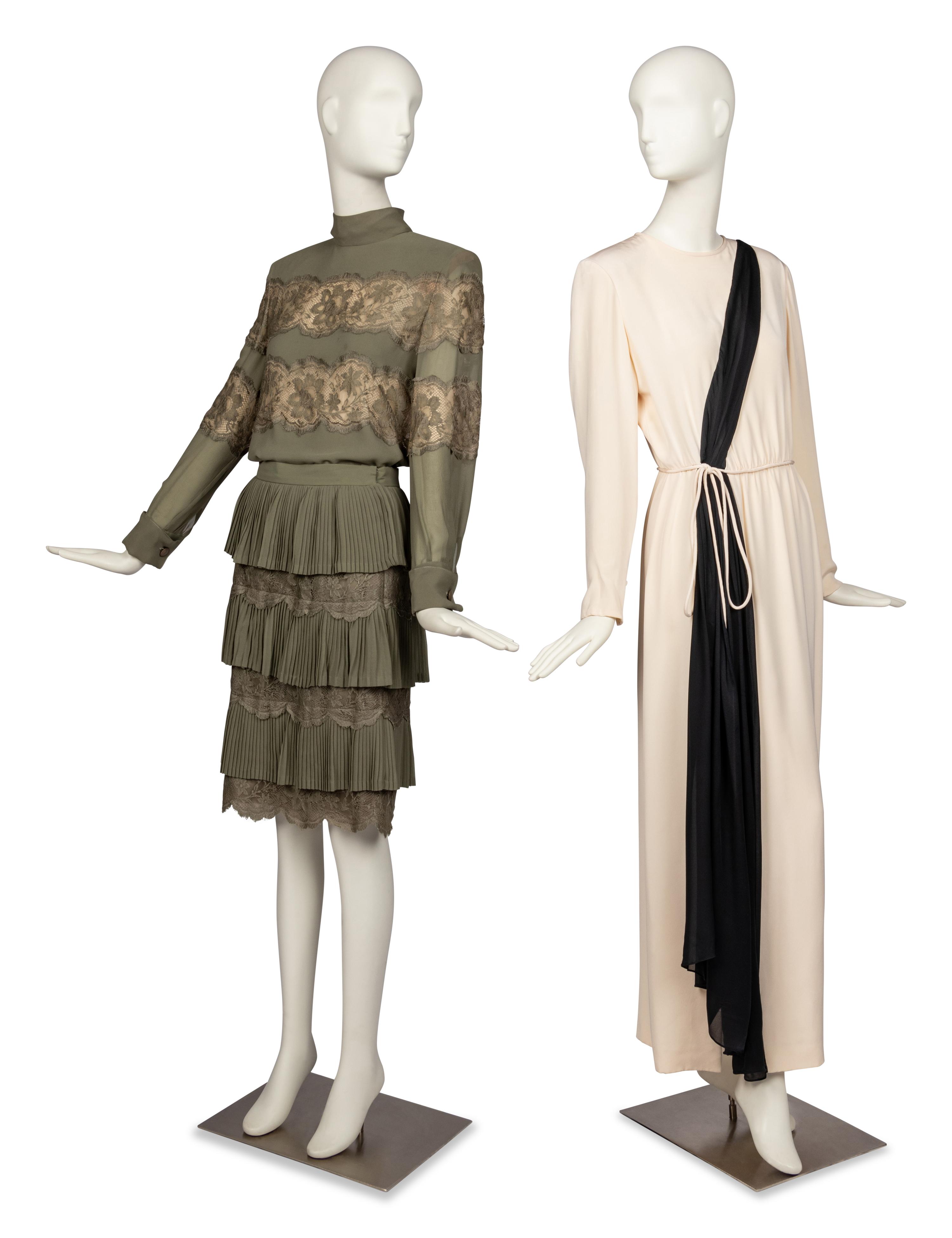 Bill Blass Gown and Valentino Lace Two Piece Ensemble, 1980-90s