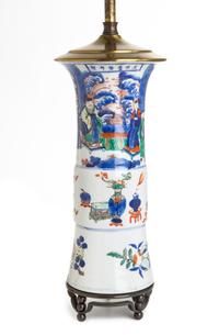 A Wucai Porcelain Beaker Vase Height of porcelain 10 1/8 inches. — QING DYNASTY