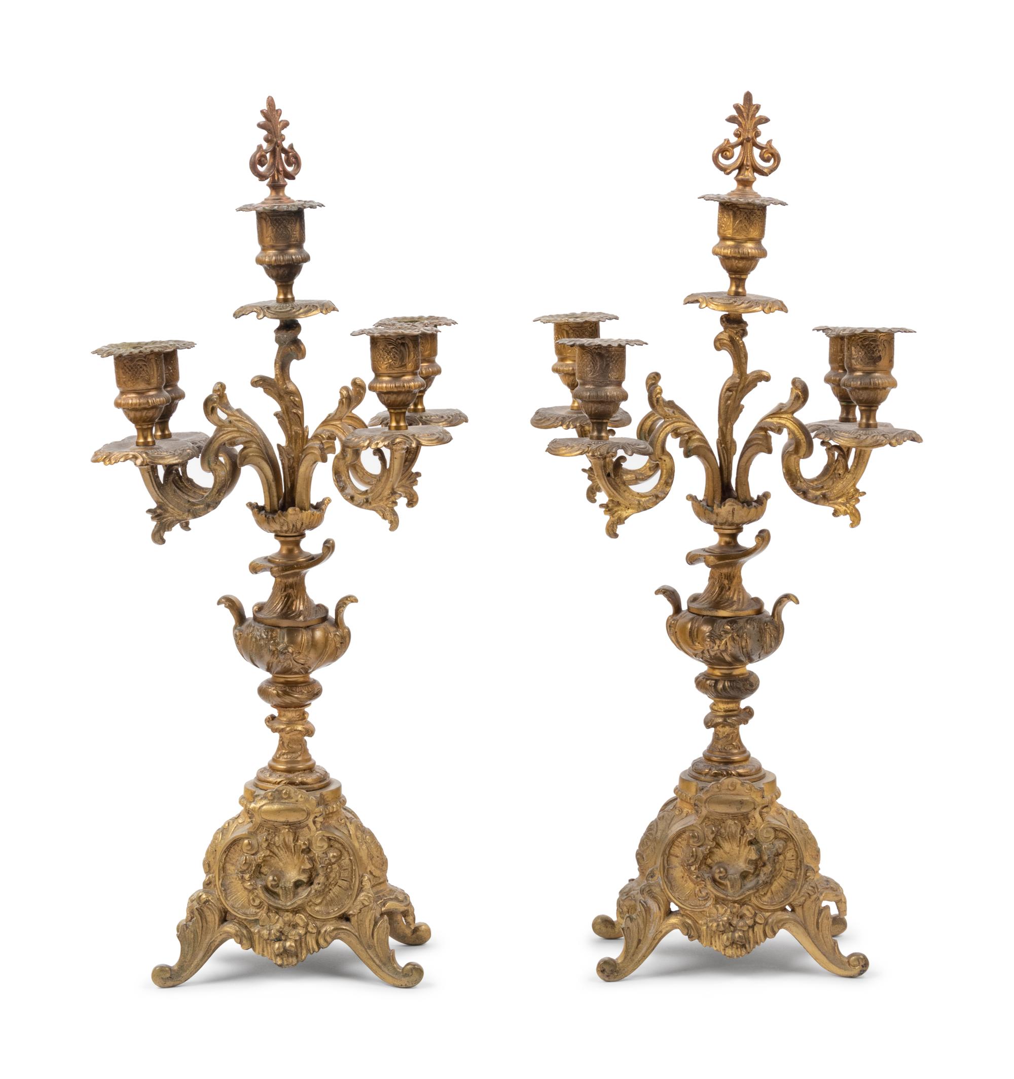 A Pair of Neoclassical Gilt Metal Four-Light Candelabra