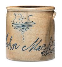 A John MacBride Cobalt Decorated Four-Gallon Stoneware Crock