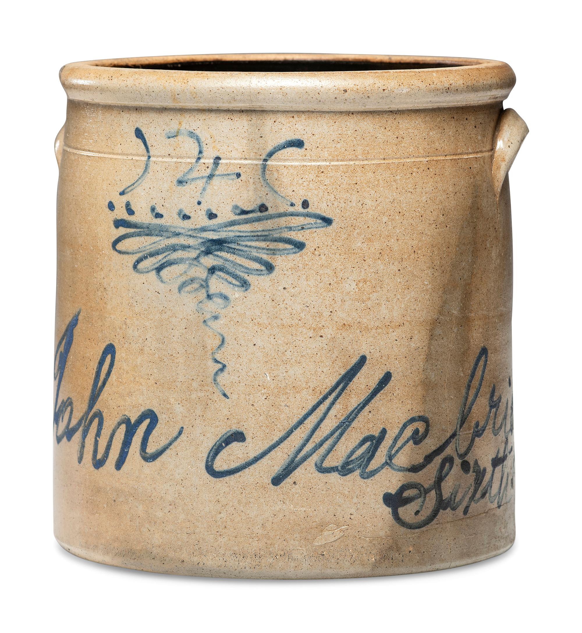 A John MacBride Cobalt Decorated Four-Gallon Stoneware Crock