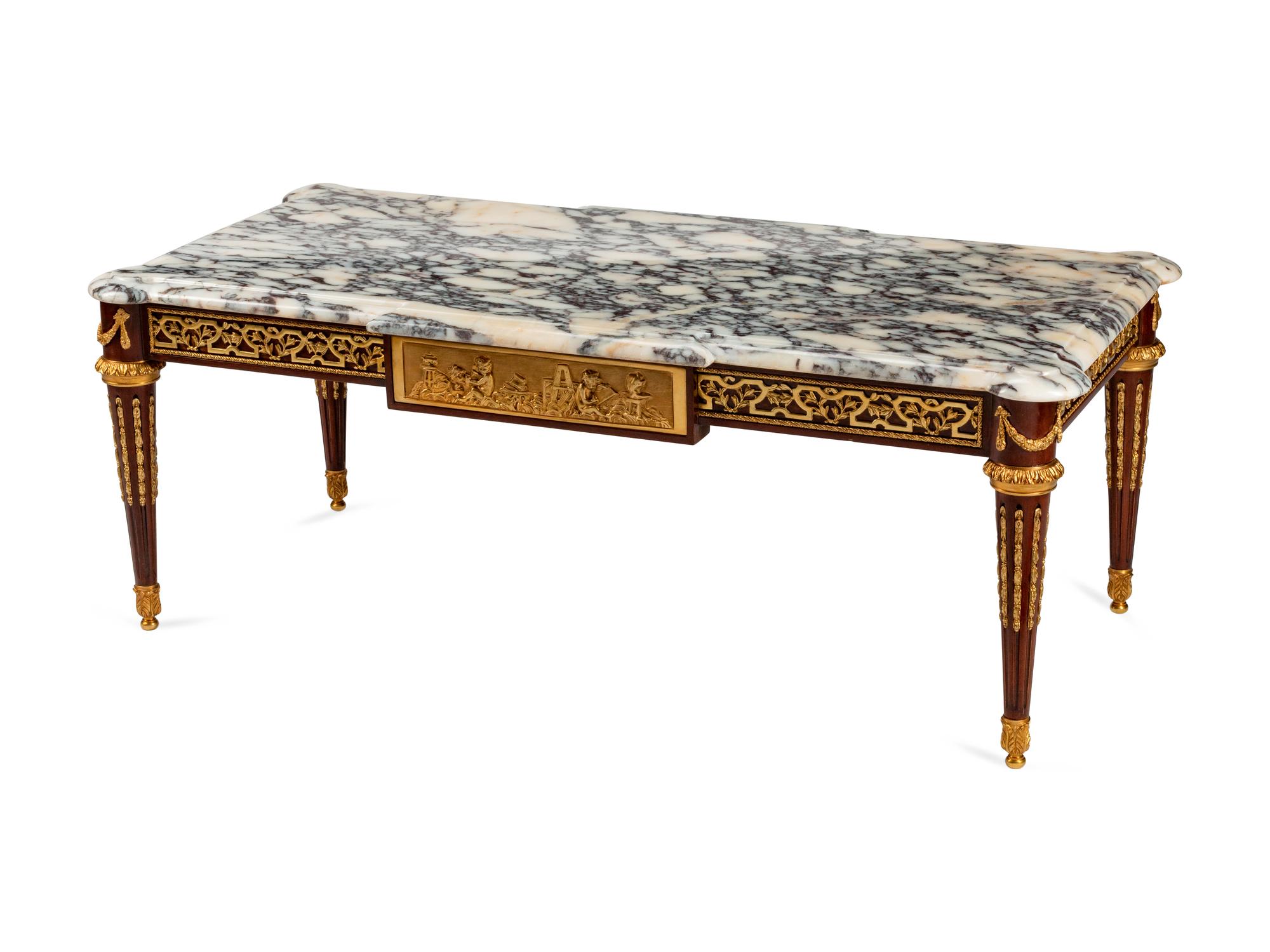 A Louis XVI Style Gilt-Bronze-Mounted Mahogany Low Table