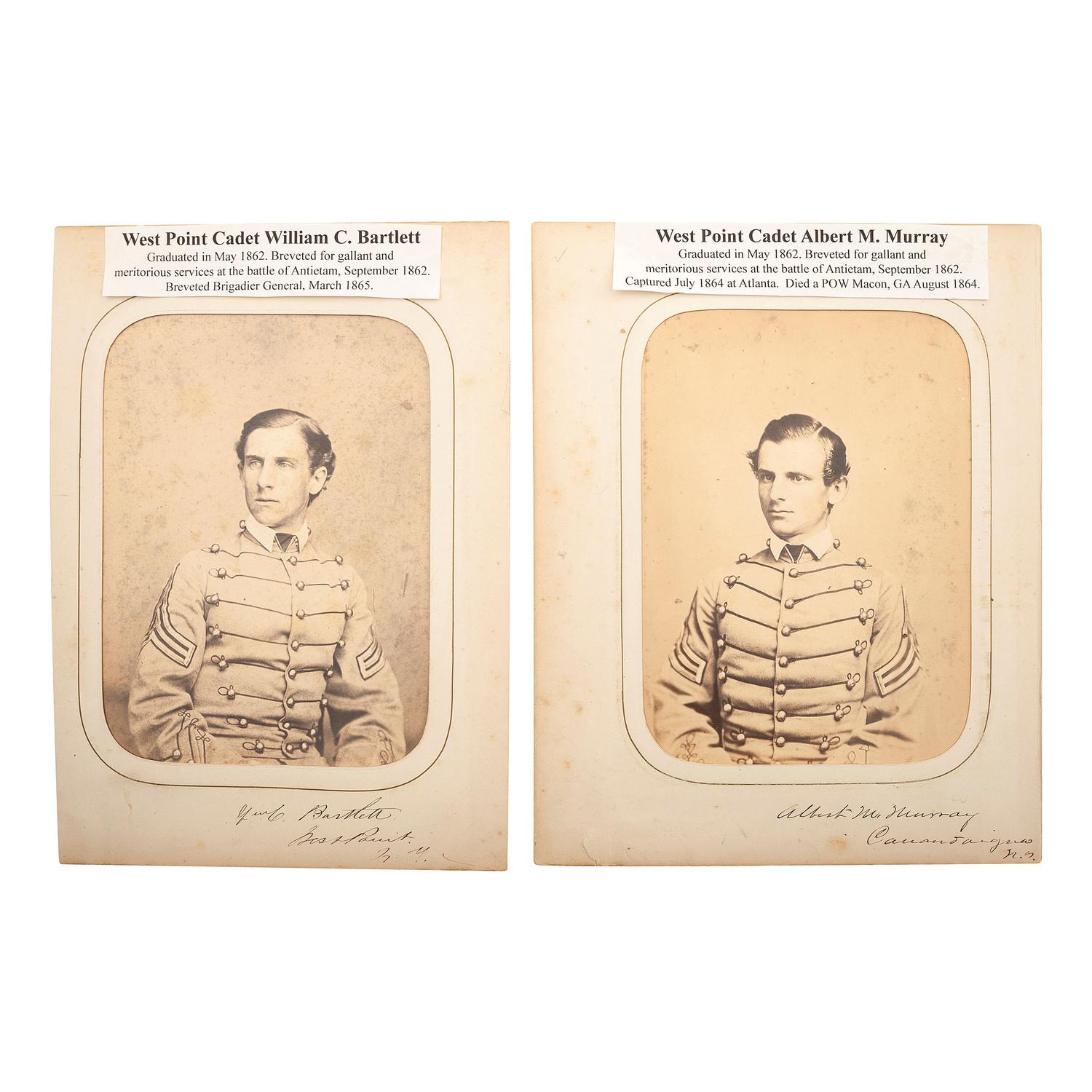 [CIVIL WAR]. A group of 3 photographs of Cadets Albert Murray, Clemens Chaffee, and William Barlett from the West Point Class of 1862.
