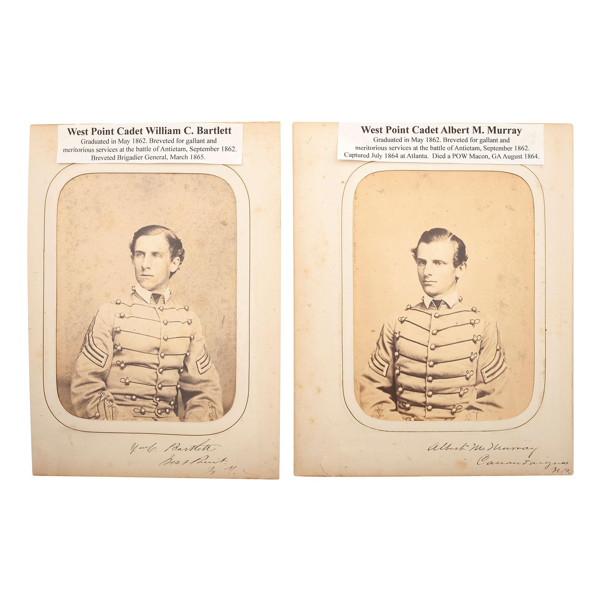 [CIVIL WAR]. A group of 3 photographs of Cadets Albert Murray, Clemens Chaffee, and William Barlett from the West Point Class of 1862.