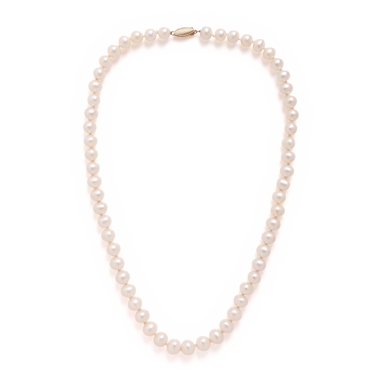 Collection of Four Cultured Pearl and Yellow Gold Necklaces