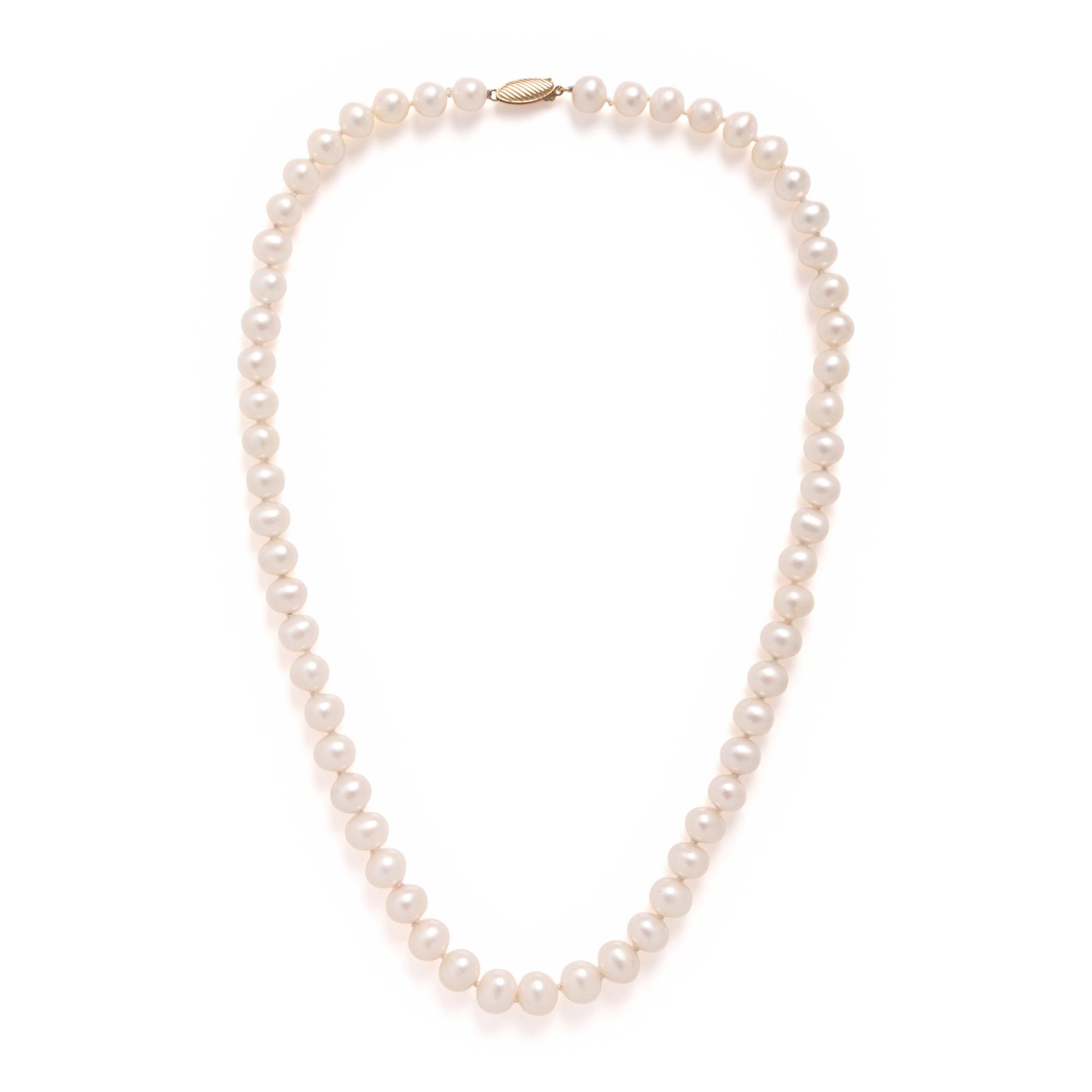 Collection of Four Cultured Pearl and Yellow Gold Necklaces