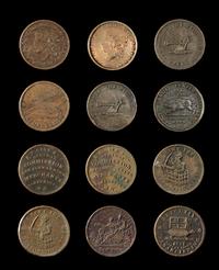 A Collection of Twelve American Advertising and Propaganda Tokens