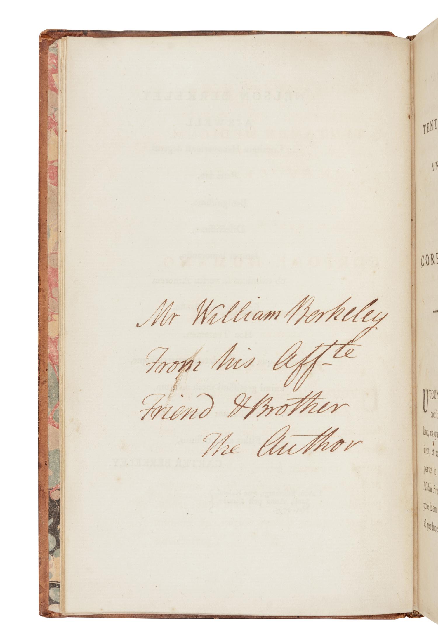 BERKELEY, Carter Burwell (1768-1839). Tentamen medicum inaugurale, de corpore humano quaedam complectens ... Edinburgh: Adam Neill, 1793.
