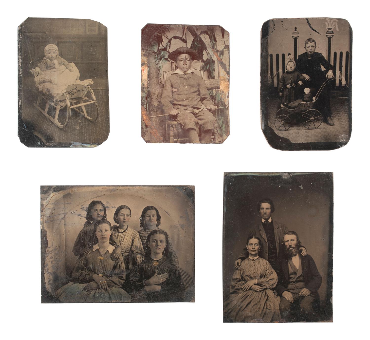 [EARLY PHOTOGRAPHY]. 50+ tintypes of children and families, incl. African American child.