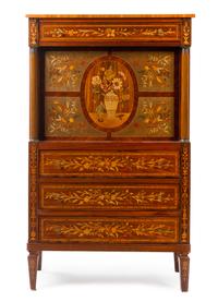 An Italian Marquetry Secretary Bureau Height 61 1/2 x width 37 1/4 x depth 18 1/2 inches. — FIRST HALF 20TH CENTURY