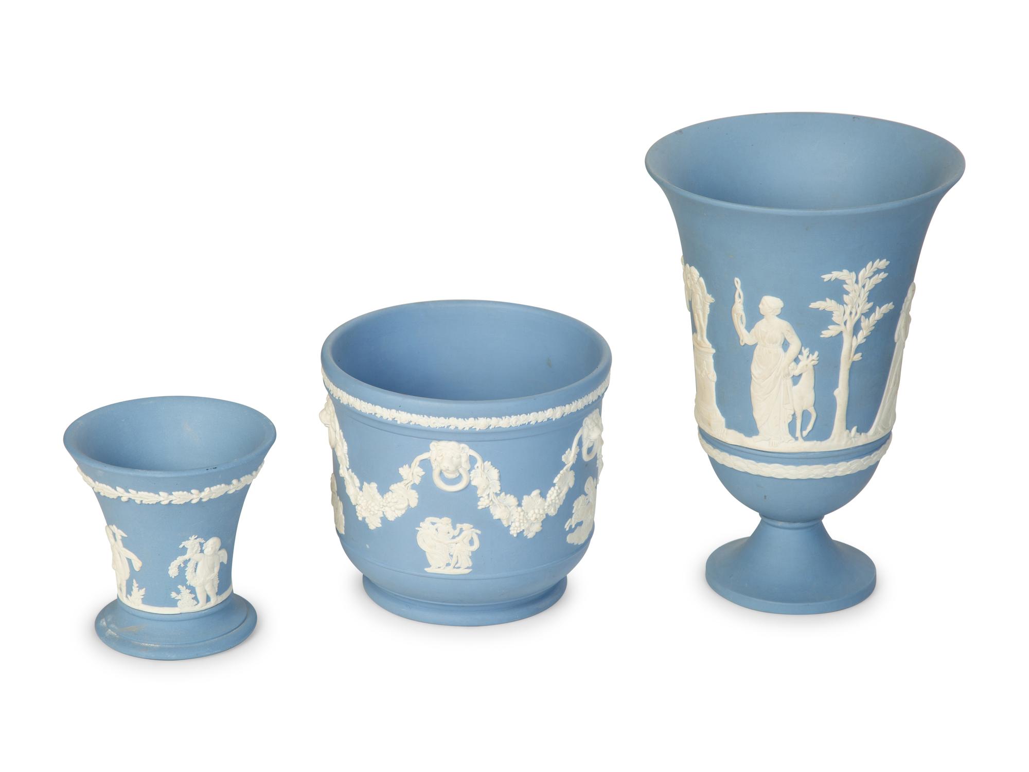 Seven Blue and Green Wedgwood Jasperware Articles