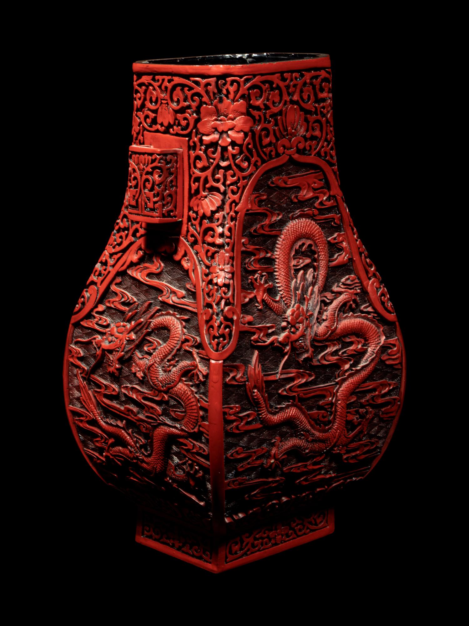 Four Chinese Carved Red Lacquer Articles