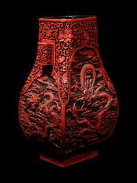 Four Chinese Carved Red Lacquer Articles