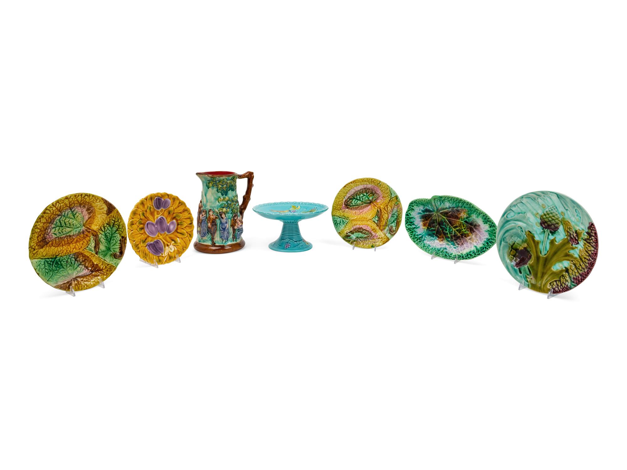 Seven Majolica Articles