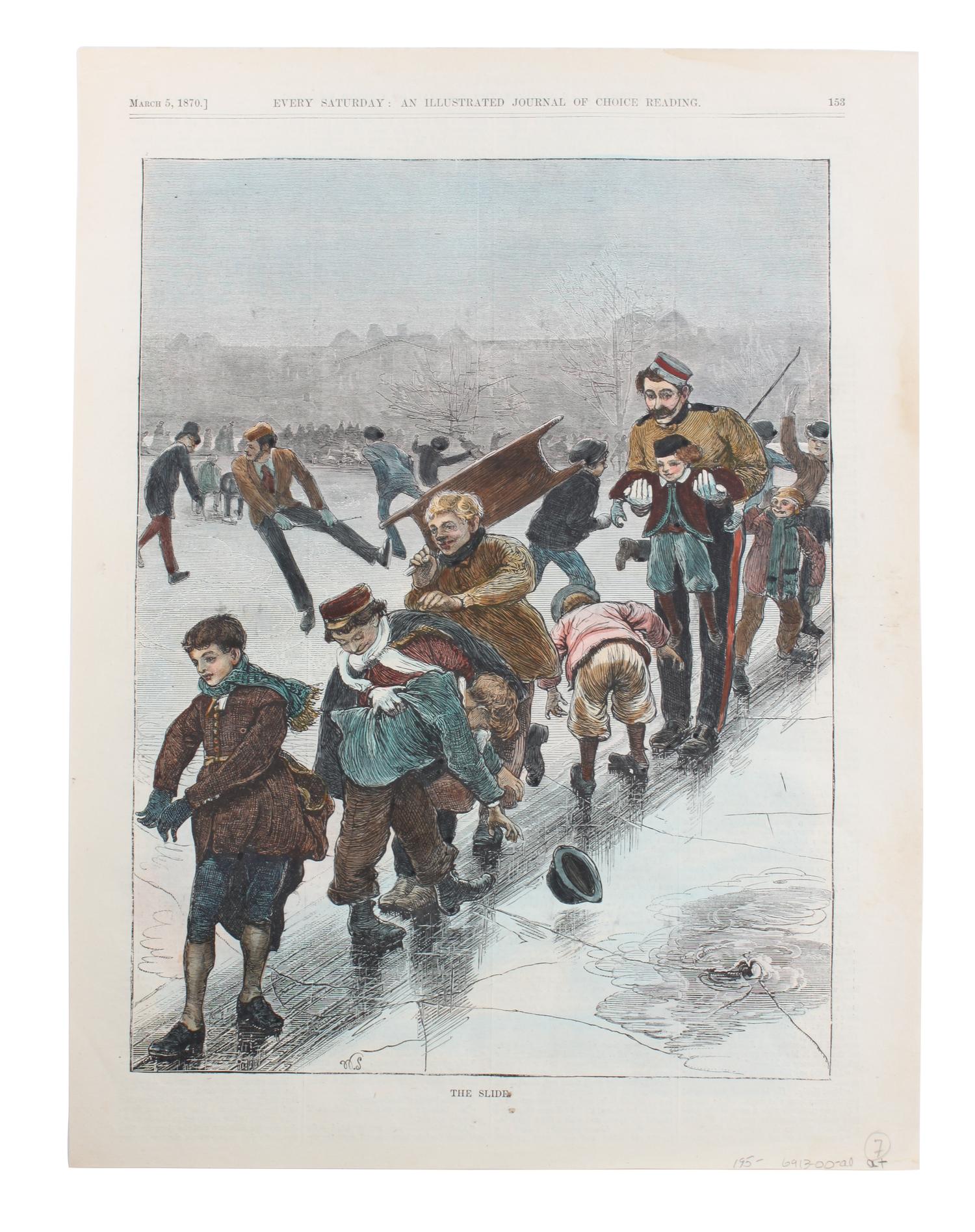 Five Hand Colored Winter Sports Prints Height 15 x width 10 inches (largest) — 19TH/20TH CENTURY