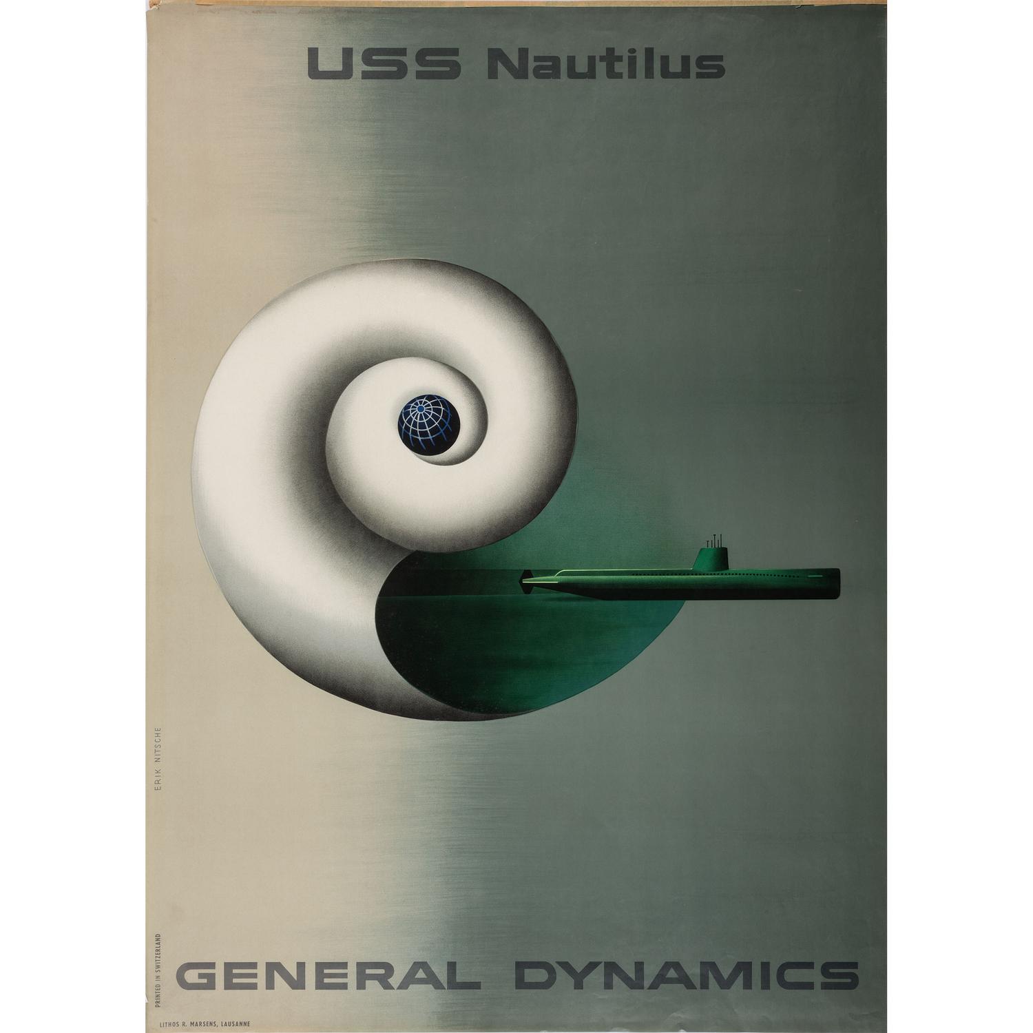 An Erick Nitsche Poster fo USS Nautilus General Dynamics, 1955