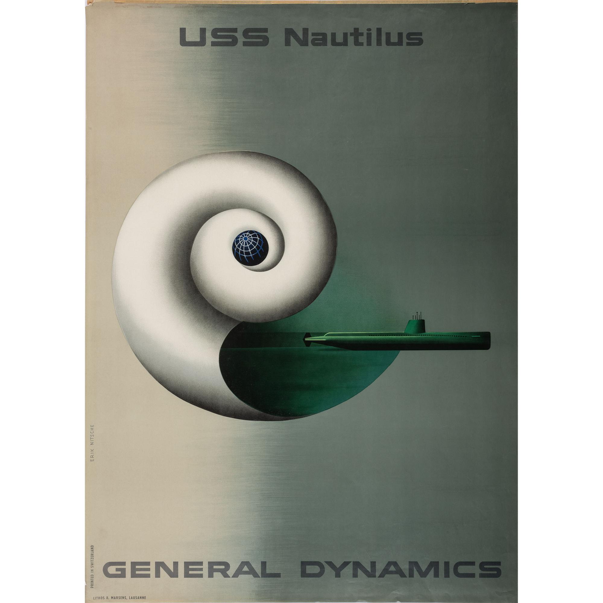 An Erick Nitsche Poster fo USS Nautilus General Dynamics, 1955