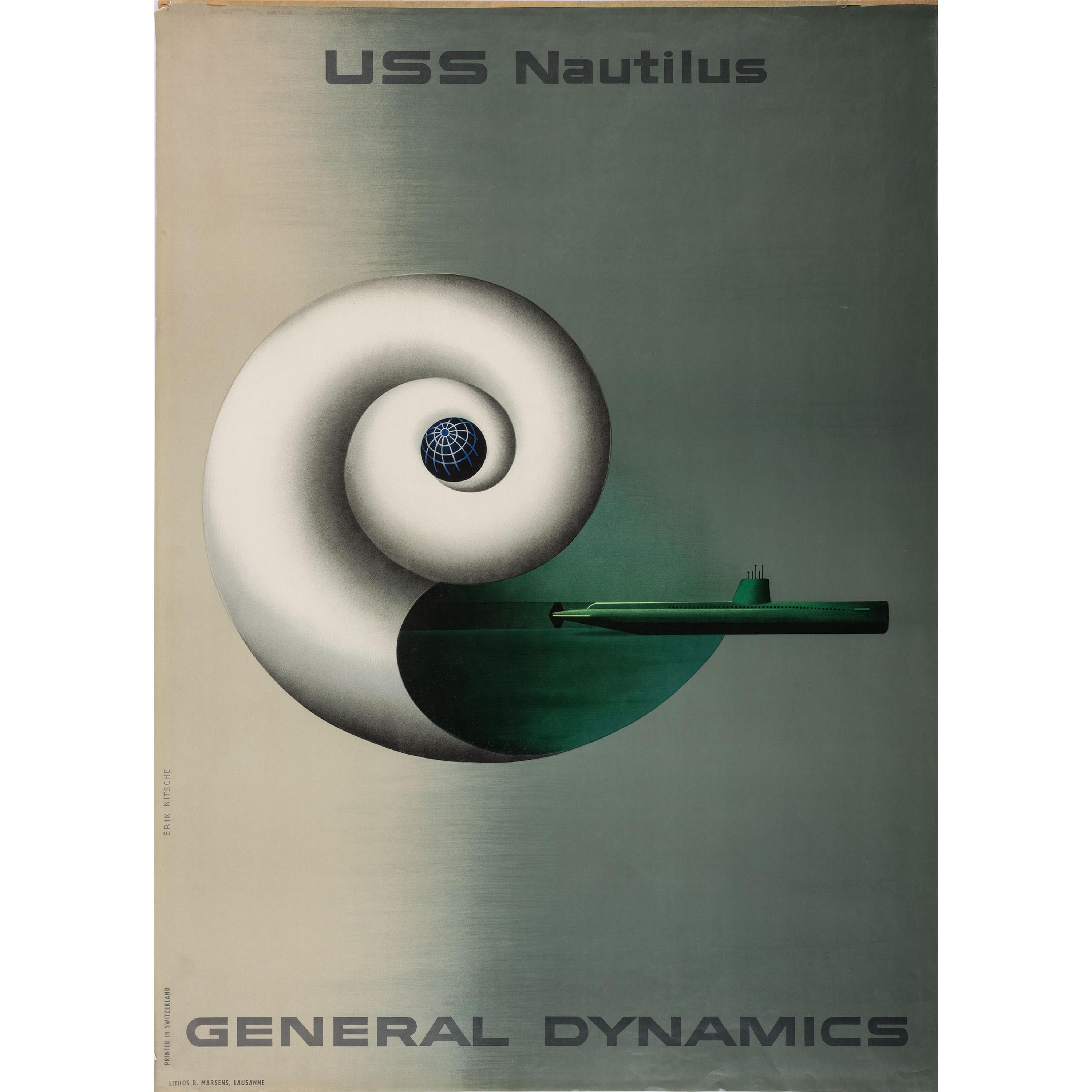An Erick Nitsche Poster fo USS Nautilus General Dynamics, 1955