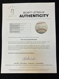 A Hank Aaron Single Signed Autograph Baseball (Beckett Authentication Services Letter),