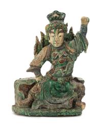 A Large Chinese Sancai-Glazed Pottery Figure of a Warrior MING DYNASTY Height 16 7/8 inches. — MING DYNASTY