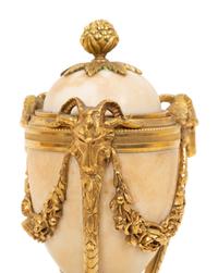 A Pair of Continental Gilt Bronze Mounted Marble Cassolettes