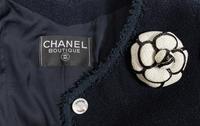 Chanel Blue Tweed Jacket and Camellia Brooch, 1990s