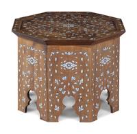 A Syrian Mother-of-Pearl and Metal Inlaid Walnut Table