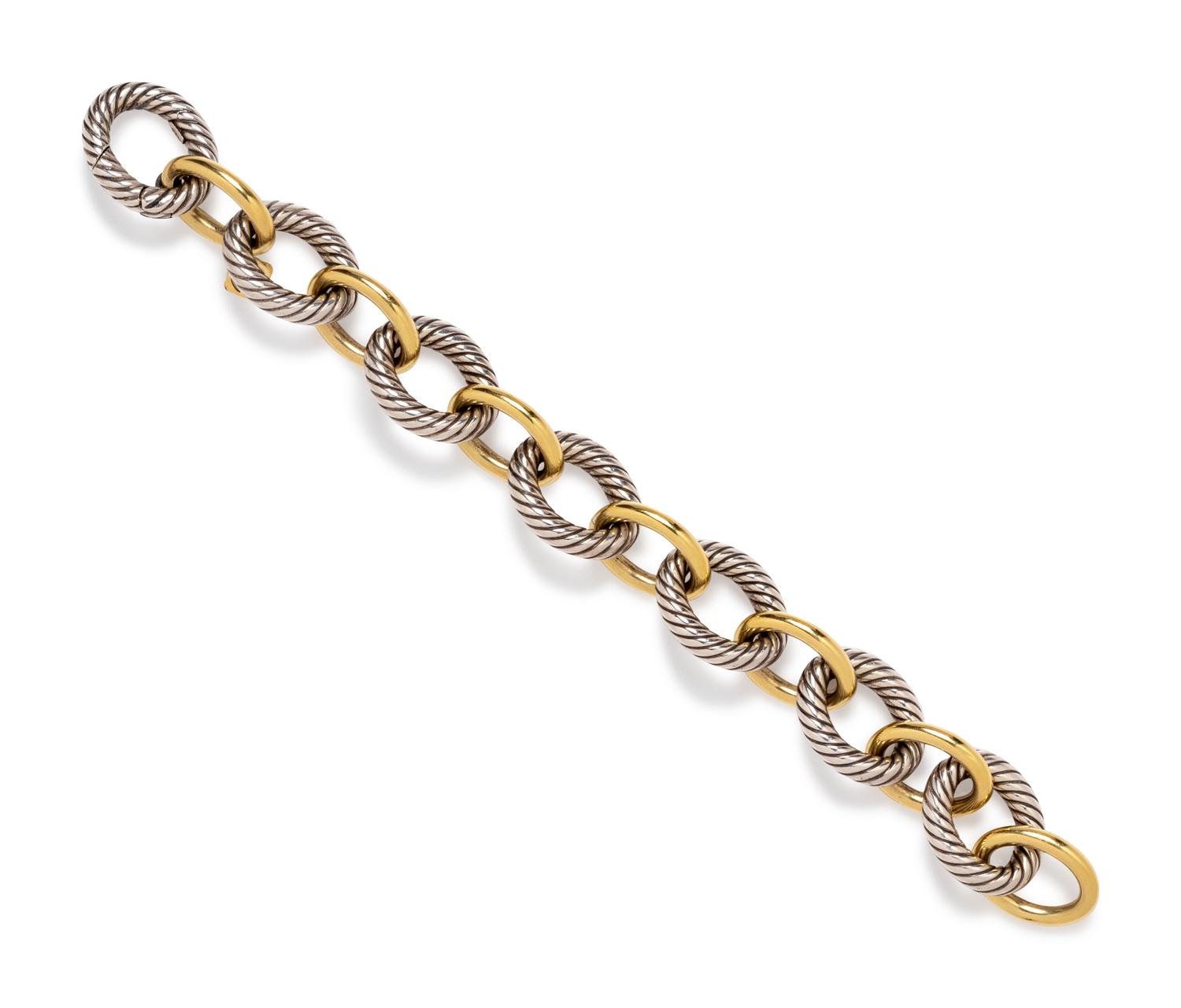 A Sterling Silver and 18 Karat Yellow Gold Oval Link Bracelet, David Yurman,