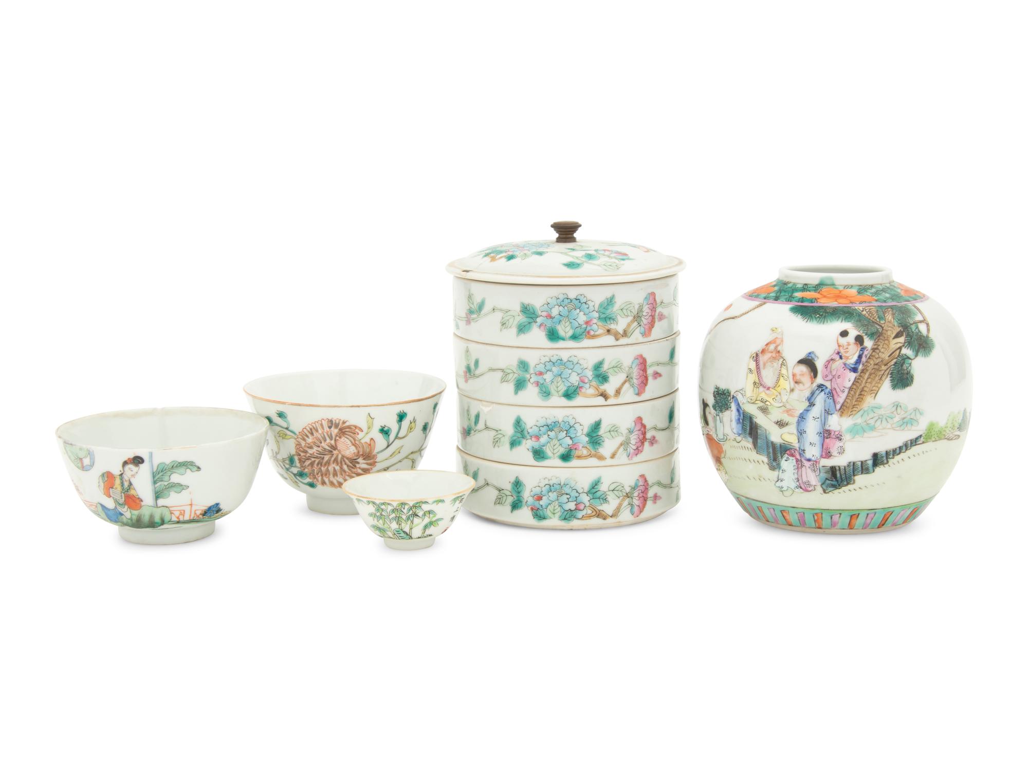 Five Chinese Famille Rose Porcelain Vessels
