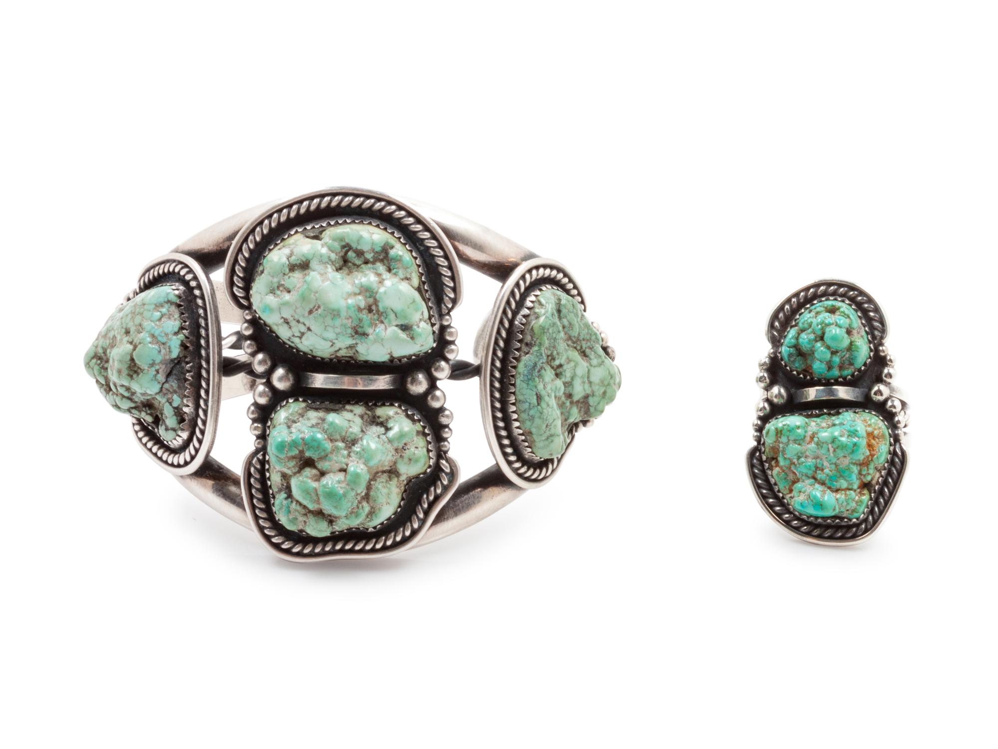 Seafoam Turquoise Nugget Cuff and Ring
