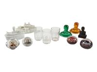 [SPANISH-AMERICAN WAR]. A group of milk glass, paperweights, glasses, and other souvenirs including items commemorating the Maine and Admiral Dewey, including: