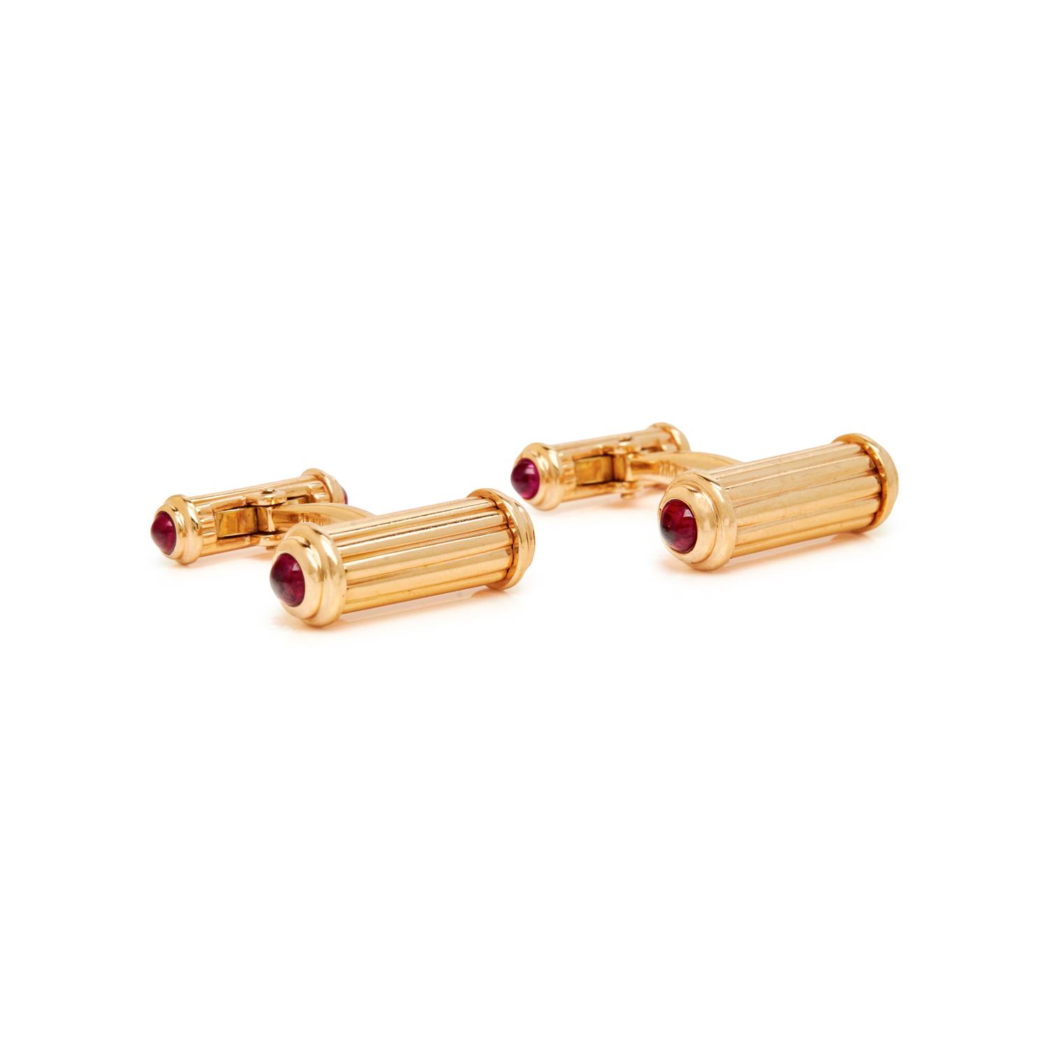 VAN CLEEF & ARPELS, YELLOW GOLD AND RUBY CUFFLINKS