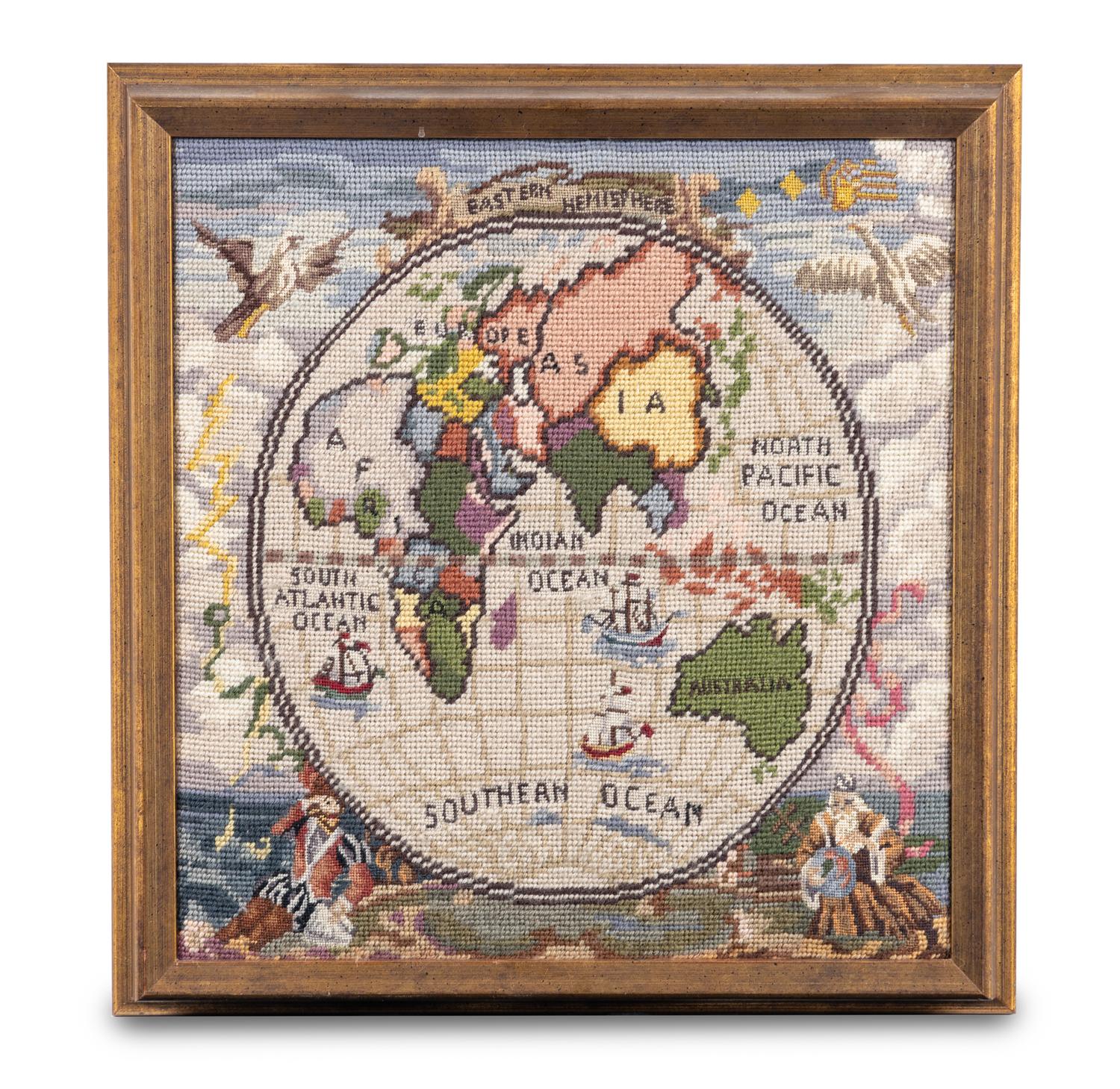 A Pair of English Needlepoint Geographic Panels