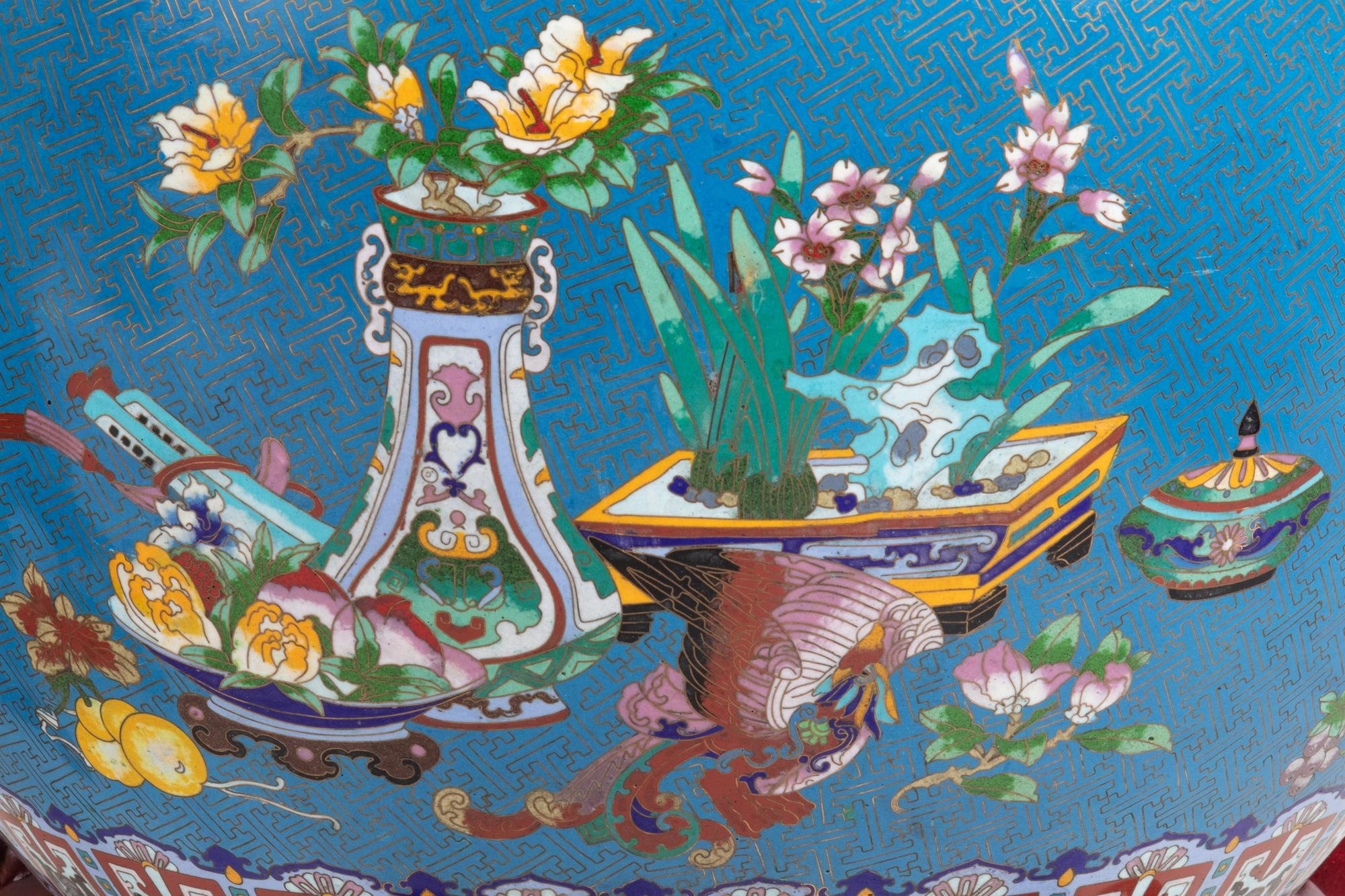 A Pair of Chinese Cloisonné Fish Bowls and Stands